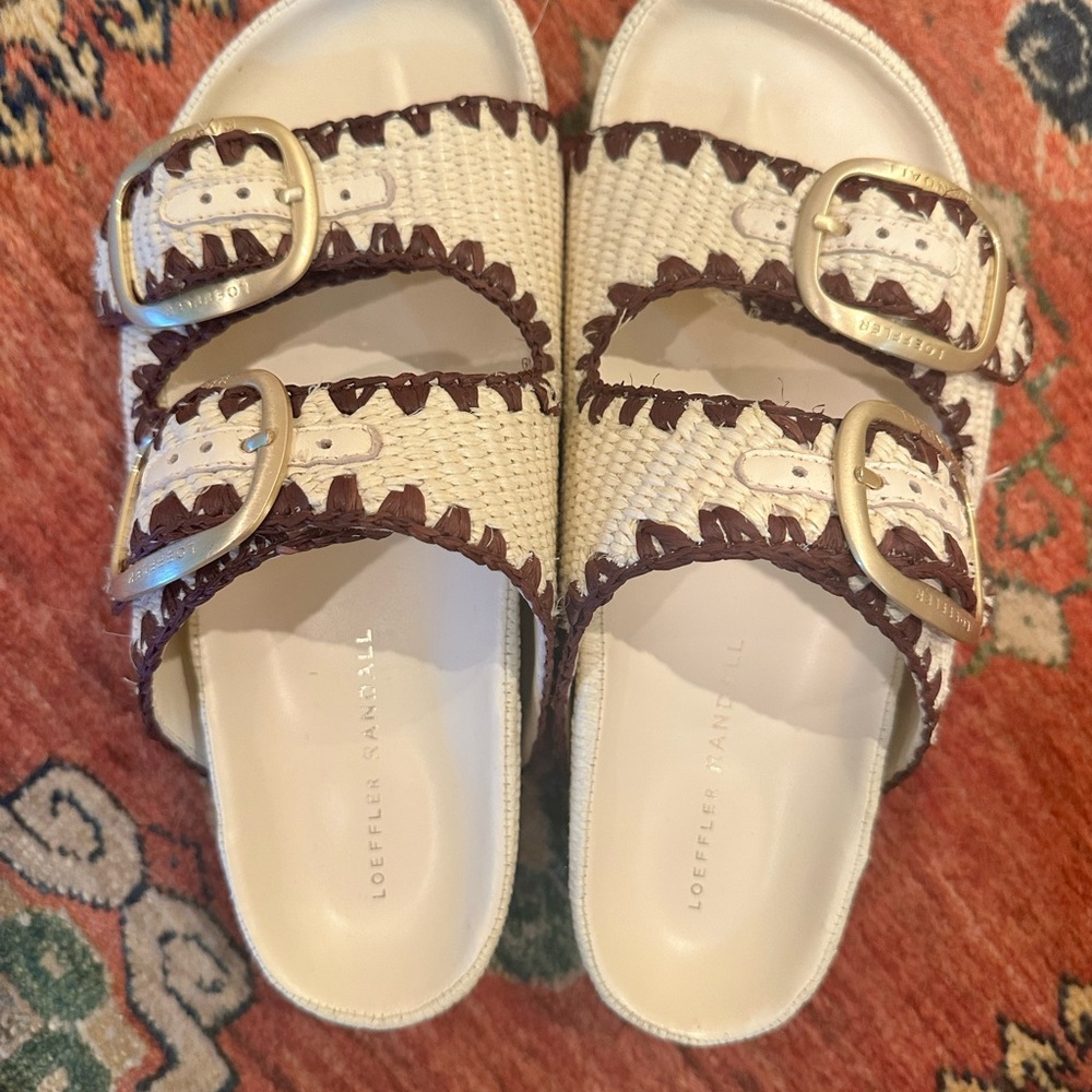 Loeffler Randall Theo Sandals, Cream and Brown raffia